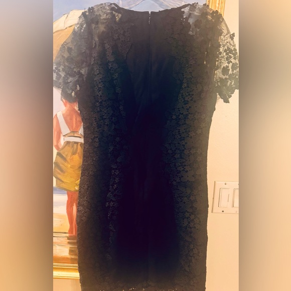 NWOT Midi LBD Cap Sleeve Chiffon Floral Appliqué. Lace Embroidery On Bodice - Picture 6 of 14